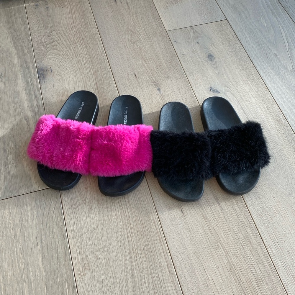 2 Pairs of Faux Fur Slides Size 8